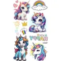 Bonitas pegatinas de tatuaje temporal de unicornio arcoíris para decorar la piel. - Patrón CD087 / 12x6.8cm