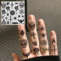 Y2K Gothic Finger Temporary Tattoo Stickers Waterproof Black Retro Skull Rose Spider Art - Gothic Vintage Skull Rose Pattern(HA239) / 8x8cm