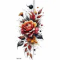 Watercolor floral temporary tattoo sticker body art design elegante geometric lines - Watercolor Peony Line Style (NZ1158) / 19.8x9.6CM