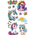 Lindo adhesivo de tatuaje temporal de unicornio arcoíris para brazos y manos de niños. - Patrón CD088 / 12x6.8cm
