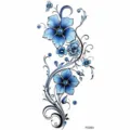 Temporary blue flower tattoo sticker waterproof body art wrist leg variant design - Blue Floral Vine Style (FO263) / 15x7CM