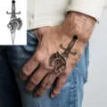 Chicano tiger dagger temporary tattoo sticker for hand finger body art transfer design 1pc - HS026 / 9.8x5.8cm