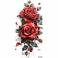 Waterproof temporary rose tattoo sticker sheet with vibrant red floral watercolor art. - Ink Double Red Rose Style (NZ1266) / 19.8x9.6CM