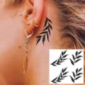 Waterproof black leaf branch temporary tattoo sticker for women and men body art decor. - HA106 / 8x8cm