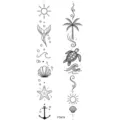Minimalist ocean temporary tattoo sticker sheet with turtle palm tree and seashells for hand - FO474