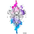 Autocollant de tatouage temporaire mandala lotus coloré imperméable pour main et cou art corporel - SW566 / 9.8x5.8cm