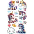 Lindo adhesivo de tatuaje temporal de unicornio arcoíris impermeable diseño de arte - Patrón CD090 / 12x6.8cm