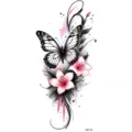 Waterproof temporary tattoo sticker featuring butterfly and pink lily flower design for body art. - Ink Butterfly Lily Style (FO119) / 15x7CM