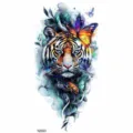 Watercolor tiger butterfly temporary arm tattoo sticker body art waterproof design - Tiger and Butterfly (NZ923)