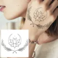 Temporary lotus moon tattoo sticker for hand body art waterproof elegant black line design - HA124 / 8x8cm
