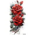 Red rose temporary tattoo sticker waterproof arm body art floral design for stylish body - Twin Red Roses Style (NZ1269) / 19.8x9.6CM
