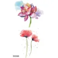 Autocollant de tatouage temporaire floral aquarelle, beau design de lotus et de coquelicot. - SW568 / 9.8x5.8cm