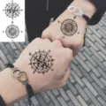 Chic temporary compass tattoo stickers for hand back, waterproof black body art transfer. - HS030 / 9.8x5.8cm