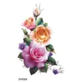 Autocollant de tatouage temporaire de rose colorée pour main et cou, design d'art corporel floral. - SW569 / 9.8x5.8cm
