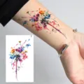 Autocollant de tatouage temporaire pissenlit aquarelle coloré pour le bras et le poignet. - HS064
