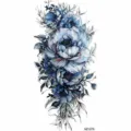 Blue floral temporary tattoo sticker for arms, elegant botanical design body art decor. - Blue Tone Fresh Floral Style (NZ1275) / 19.8x9.6CM