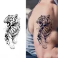 Temporary tattoo sticker featuring a fierce roaring tiger design for arm and body art. - HL072 / 12x8cm
