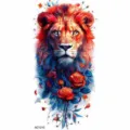 Watercolor lion and rose temporary tattoo sticker for arm, vibrant body art design. - Lion and Rose (NZ1215)