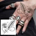 Rose feather temporary tattoo sticker for hand body art waterproof black line design variant - HA131 / 8x8cm