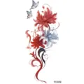 Floral butterfly temporary tattoo sticker, elegant red and white floral body art design chic. - Red White Floral Butterfly Style (FO039) / 15x7CM