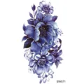 Autocollant de tatouage floral bleu pour art corporel, design elegant et temporaire main. - SW571 / 9.8x5.8cm