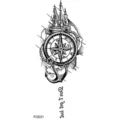 Waterproof nautical temporary tattoo sticker featuring compass ship and anchor design for body art. - FO031
