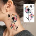 Autocollant de Tatouage Temporaire Pissenlit Aquarelle Papillon Cou Corps Art - HS124