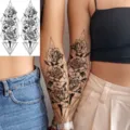 Adesivo per tatuaggio temporaneo di rosa geometrica per braccio e gamba decorazione. - LZ140