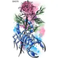 Cool blue scorpion pink rose temporary tattoo sticker waterproof body art design for men women - SW279 / 9.8x5.8cm