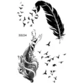 Temporary tattoo sticker featuring elegant black feather and flying birds design for body art. - SS234
