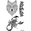 Hoja de tatuaje temporal tribal negro con diseños de lobo y escorpión arte. - Totem de Lobo y Escorpión(SS1237)