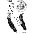 Minimalist black temporary tattoo sticker featuring feathers, birds and pocket watch. - SS235