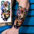 Adesivo per tatuaggio temporaneo lupo acquerello impermeabile per braccio e gamba. - WZ002 / 19.5x9.5cm