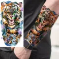 Waterproof temporary tattoo sticker with colorful watercolor tiger design for arm and leg. - WZ026 / 19.5x9.5cm