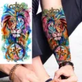 Watercolor lion crown compass temporary tattoo sticker waterproof arm leg body art decors - WZ062 / 19.5x9.5cm