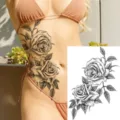 Grande adesivo per tatuaggio temporaneo di rosa nera e bianca per decorare il corpo. - LZ143