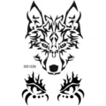 Pegatina de tatuaje temporal de lobo tribal negro, transferencia cool para mano y cuello. - Cabeza de Lobo y Ojos de Fuego(SS1239)