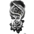 Adesivo tatuaggio temporaneo orologio rosa design braccio corpo nero grigio impermeabile 1pz - XZ068 (Orologio da Tasca Rosa)