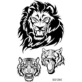 Hoja de pegatinas de tatuaje tribal en blanco y negro con feroces cabezas de león y tigre. - Totem de León y Tigre(SS1240)