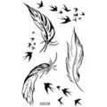 Temporary tattoo sticker featuring elegant feather and flying birds design for hand and leg. - SS238