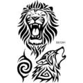 Pegatina de tatuaje temporal de tótem en blanco y negro león lobo variante SKU SS1241 - Totem de León Lobo Espiral(SS1241)