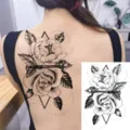 Grande adesivo di tatuaggio temporaneo con rosa geometrica arte del corpo per la schiena - LZ145