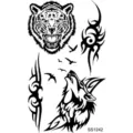 Negro blanco tigre lobo tribal tatuaje temporal pegatina hoja arte corporal impermeable - Totem de Tigre Lobo Pájaros(SS1242)