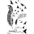 Temporary tattoo sticker featuring elegant feathers and flying birds design for body art style. - SS239