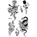 Foglio di tatuaggi temporanei serpente nero rosa fiori body art trasferimento impermeabile - Modello Serpente Floreale (SS878) / 9.8x5.8cm