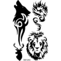 Pegatinas de tatuaje temporal de tótem en blanco y negro con diseños de lobo dragón y león. - Totem de Silueta de Cuatro Bestias(SS1243)