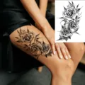 Adesivo temporaneo per tatuaggio rosa impermeabile per coscia e braccio, arte corporea nera. - LZ147