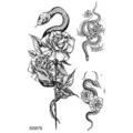 Tatuaggio temporaneo serpente rosa arte linea nera impermeabile per mano e collo - Modello Serpente Floreale (SS879) / 9.8x5.8cm