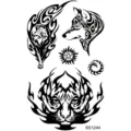 Pegatina de tatuaje temporal de tótem en blanco y negro con diseños de lobo y tigre para el cuerpo. - Símbolos de Fuego Lobo Tigre(SS1244)