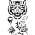 Hoja de pegatinas de tatuaje temporal de tótem en blanco y negro con tigre y león. - Tigre León Brújula Alas(SS1245)
